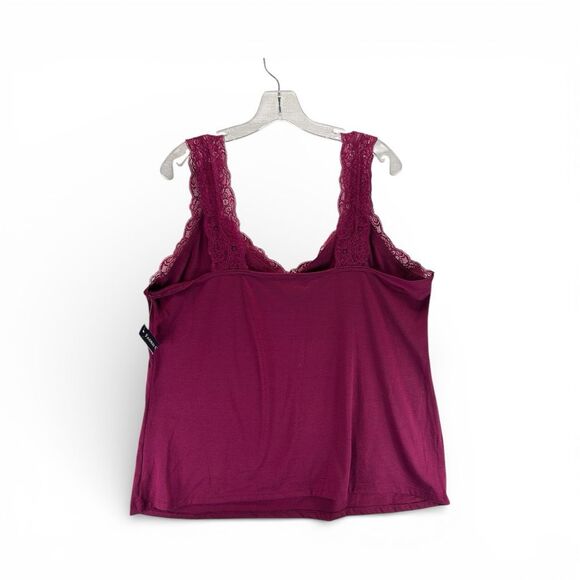 Faded Glory Burgundy Lace Trim Cami Tank Top Plus Size 2X Y2K Soft Girl Coquette - Picture 3 of 9